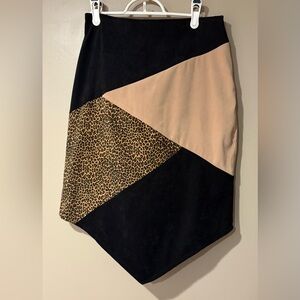 vintage animal print patchwork suede angular pointed pencil skirt